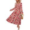 ZESICA Womens Floral Boho Maxi Dress 2026 Spring Summer Casual Long Sleeve V Neck A Line Flowy Wedding Guest Dresses(Vintage Pink)