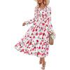 ZESICA Womens Floral Boho Maxi Dress 2026 Spring Summer Casual Long Sleeve V Neck A Line Flowy Wedding Guest Dresses(White)