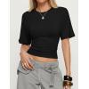 ZESICA Women’s Summer Short Sleeve Crop Tops 2026 Spring Ruched Fitted Y2k Tee Going Out T Shirts(Black)