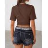 ZESICA Women’s Summer Short Sleeve Crop Tops 2026 Spring Ruched Fitted Y2k Tee Going Out T Shirts(Brown)