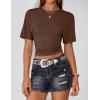 ZESICA Women’s Summer Short Sleeve Crop Tops 2026 Spring Ruched Fitted Y2k Tee Going Out T Shirts(Brown)