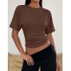 ZESICA Women’s Summer Short Sleeve Crop Tops 2026 Spring Ruched Fitted Y2k Tee Going Out T Shirts(Brown)