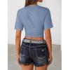 ZESICA Women’s Summer Short Sleeve Crop Tops 2026 Spring Ruched Fitted Y2k Tee Going Out T Shirts(Dustyblue)
