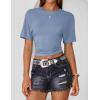 ZESICA Women’s Summer Short Sleeve Crop Tops 2026 Spring Ruched Fitted Y2k Tee Going Out T Shirts(Dustyblue)