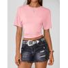 ZESICA Women’s Summer Short Sleeve Crop Tops 2026 Spring Ruched Fitted Y2k Tee Going Out T Shirts(Pink)