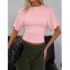 ZESICA Women’s Summer Short Sleeve Crop Tops 2026 Spring Ruched Fitted Y2k Tee Going Out T Shirts(Pink)