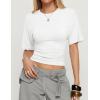 ZESICA Women’s Summer Short Sleeve Crop Tops 2026 Spring Ruched Fitted Y2k Tee Going Out T Shirts(White)