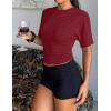 ZESICA Women’s Summer Short Sleeve Crop Tops 2026 Spring Ruched Fitted Y2k Tee Going Out T Shirts(Wine)