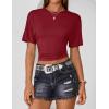 ZESICA Women’s Summer Short Sleeve Crop Tops 2026 Spring Ruched Fitted Y2k Tee Going Out T Shirts(Wine)