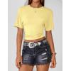 ZESICA Women’s Summer Short Sleeve Crop Tops 2026 Spring Ruched Fitted Y2k Tee Going Out T Shirts(Yellow)