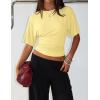 ZESICA Women’s Summer Short Sleeve Crop Tops 2026 Spring Ruched Fitted Y2k Tee Going Out T Shirts(Yellow)