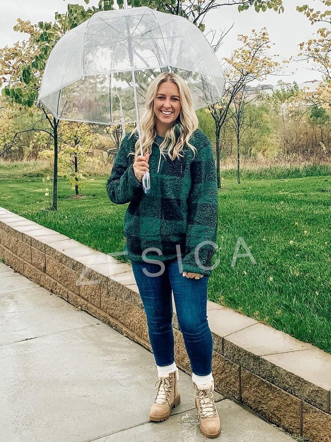 imageZESICA Womens Plaid Long Sleeve Zipper Sherpa Fleece Sweatshirt Pullover Jacket Coat with PocketsGreen