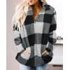 ZESICA Women’s Plaid Long Sleeve Zipper Sherpa Fleece Sweatshirt Pullover Jacket Coat with Pockets(Black)