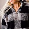 ZESICA Women’s Plaid Long Sleeve Zipper Sherpa Fleece Sweatshirt Pullover Jacket Coat with Pockets(Grey)