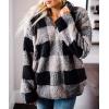 ZESICA Women’s Plaid Long Sleeve Zipper Sherpa Fleece Sweatshirt Pullover Jacket Coat with Pockets(Grey)