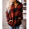 ZESICA Women’s Plaid Long Sleeve Zipper Sherpa Fleece Sweatshirt Pullover Jacket Coat with Pockets(Orange Red)