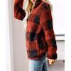 ZESICA Women’s Plaid Long Sleeve Zipper Sherpa Fleece Sweatshirt Pullover Jacket Coat with Pockets(Orange Red)
