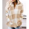 ZESICA Women’s Plaid Long Sleeve Zipper Sherpa Fleece Sweatshirt Pullover Jacket Coat with Pockets(Yellow)