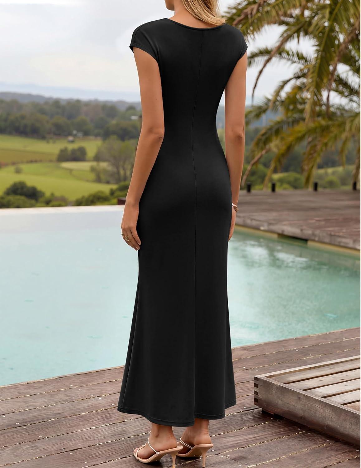 imageZESICA Womens Formal Cocktail Maxi Dress 2026 Summer Elegant Cap Sleeve Cowl Neck Wedding Guest Bodycon Long DressesBlack