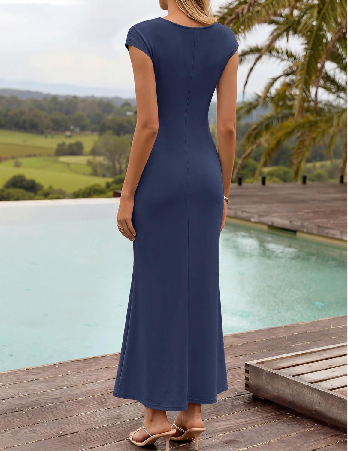 imageZESICA Womens Formal Cocktail Maxi Dress 2026 Summer Elegant Cap Sleeve Cowl Neck Wedding Guest Bodycon Long DressesNavy