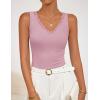 ZESICA Womens 2026 Summer V Neck Tank Tops Spring Sleeveless Lace Trim Ribbed Knit Casual Going Out Cami Shirts(Pink)