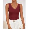 ZESICA Womens 2026 Summer V Neck Tank Tops Spring Sleeveless Lace Trim Ribbed Knit Casual Going Out Cami Shirts(Wine)