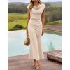ZESICA Women’s Formal Cocktail Maxi Dress 2026 Summer Elegant Cap Sleeve Cowl Neck Wedding Guest Bodycon Long Dresses(Apricot)