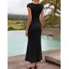 ZESICA Women’s Formal Cocktail Maxi Dress 2026 Summer Elegant Cap Sleeve Cowl Neck Wedding Guest Bodycon Long Dresses(Black)