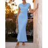 ZESICA Women’s Formal Cocktail Maxi Dress 2026 Summer Elegant Cap Sleeve Cowl Neck Wedding Guest Bodycon Long Dresses(Blue)
