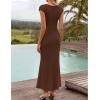 ZESICA Women’s Formal Cocktail Maxi Dress 2026 Summer Elegant Cap Sleeve Cowl Neck Wedding Guest Bodycon Long Dresses(Coffee)
