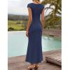 ZESICA Women’s Formal Cocktail Maxi Dress 2026 Summer Elegant Cap Sleeve Cowl Neck Wedding Guest Bodycon Long Dresses(Navy)