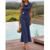 ZESICA Women’s Formal Cocktail Maxi Dress 2026 Summer Elegant Cap Sleeve Cowl Neck Wedding Guest Bodycon Long Dresses(Navy)