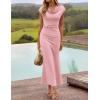ZESICA Women’s Formal Cocktail Maxi Dress 2026 Summer Elegant Cap Sleeve Cowl Neck Wedding Guest Bodycon Long Dresses(Pink)