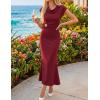 ZESICA Women’s Formal Cocktail Maxi Dress 2026 Summer Elegant Cap Sleeve Cowl Neck Wedding Guest Bodycon Long Dresses(Wine)
