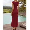 ZESICA Women’s Formal Cocktail Maxi Dress 2026 Summer Elegant Cap Sleeve Cowl Neck Wedding Guest Bodycon Long Dresses(Wine)