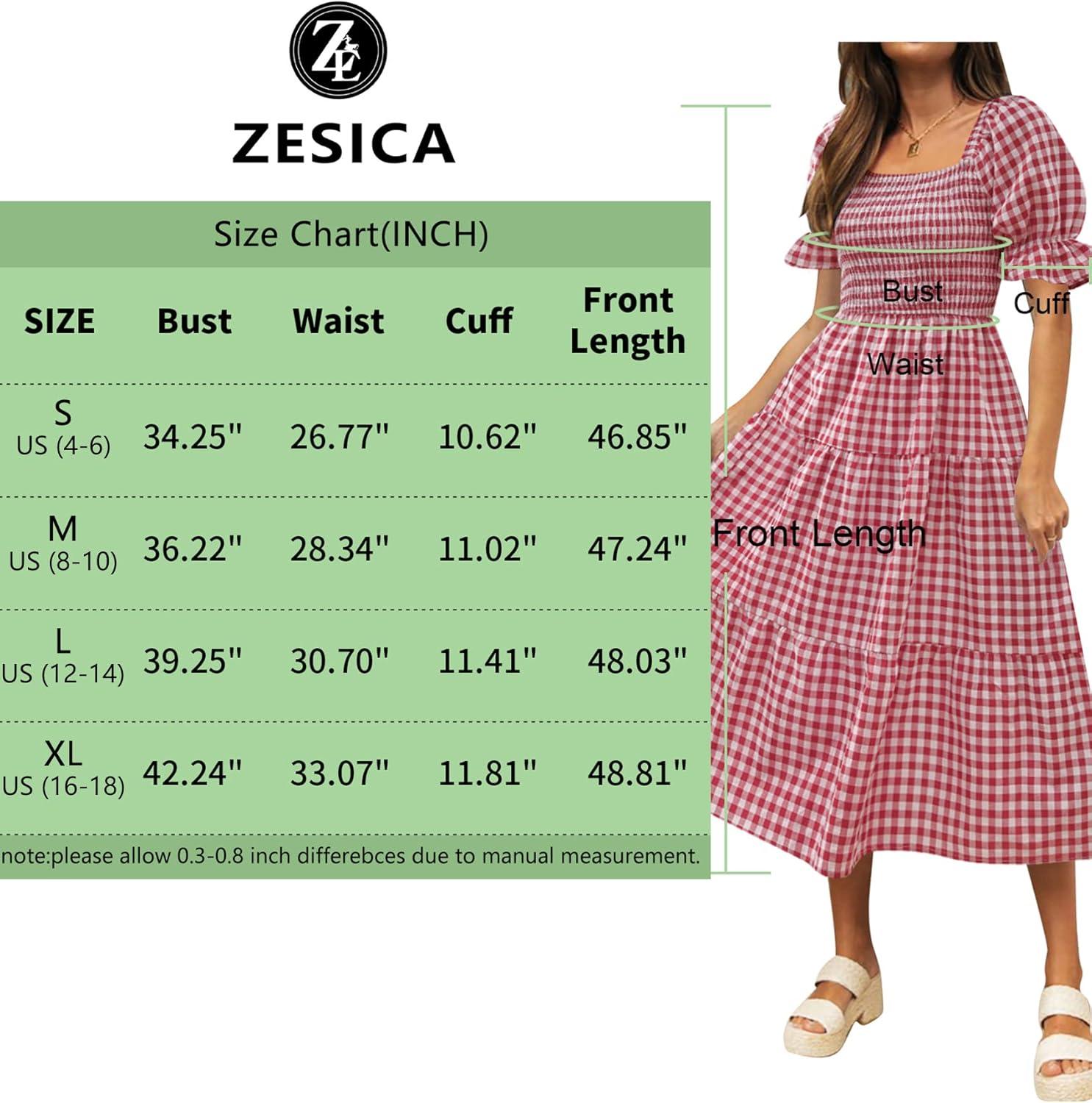 imageZESICA Womens 2026 Bohemian Summer Plaid Square Neck Puff Sleeve Ruffle Flowy Beach Midi DressRed