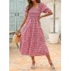 ZESICA Women’s 2026 Bohemian Summer Plaid Square Neck Puff Sleeve Ruffle Flowy Beach Midi Dress(Red)