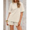 ZESICA Womens Summer 2 Piece Short Sets Striped Oversized Matching Lounge Airport Travel Workout Beach Vacation Outfits(Apricot)