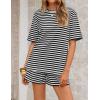 ZESICA Womens Summer 2 Piece Short Sets Striped Oversized Matching Lounge Airport Travel Workout Beach Vacation Outfits(Black)