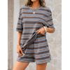 ZESICA Womens Summer 2 Piece Short Sets Striped Oversized Matching Lounge Airport Travel Workout Beach Vacation Outfits(Blue)