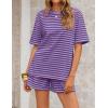 ZESICA Womens Summer 2 Piece Short Sets Striped Oversized Matching Lounge Airport Travel Workout Beach Vacation Outfits(Rose)