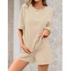 ZESICA Womens Summer 2 Piece Short Sets Striped Oversized Matching Lounge Airport Travel Workout Beach Vacation Outfits(Solid Apricot)