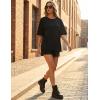 ZESICA Womens Summer 2 Piece Short Sets Striped Oversized Matching Lounge Airport Travel Workout Beach Vacation Outfits(Solid Black)
