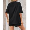ZESICA Womens Summer 2 Piece Short Sets Striped Oversized Matching Lounge Airport Travel Workout Beach Vacation Outfits(Solid Black)