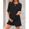 ZESICA Womens Summer 2 Piece Short Sets Striped Oversized Matching Lounge Airport Travel Workout Beach Vacation Outfits(Solid Black)