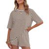 ZESICA Womens Summer 2 Piece Short Sets Striped Oversized Matching Lounge Airport Travel Workout Beach Vacation Outfits(Brown)