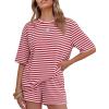 ZESICA Womens Summer 2 Piece Short Sets Striped Oversized Matching Lounge Airport Travel Workout Beach Vacation Outfits(Red)