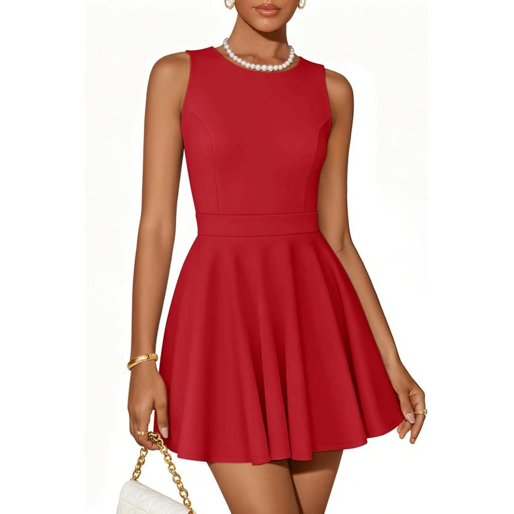 imageZESICA Womens Summer Cocktail Party Mini Dress 2026 Spring Elegant Sleeveless Crewneck ALine Short Date Night Prom DressesRed