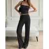 ZESICA Women’s 2026 Summer 2 Piece Vacation Outfits Strapless Crop Tube Tops and Wide Leg Pants Travel Matching Sets(Black)
