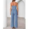 ZESICA Women’s 2026 Summer 2 Piece Vacation Outfits Strapless Crop Tube Tops and Wide Leg Pants Travel Matching Sets(Blue)